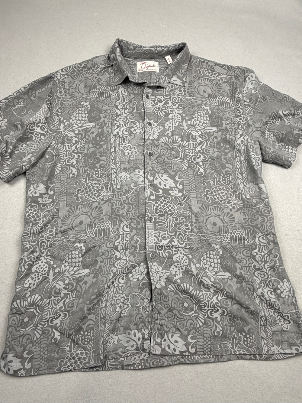 Kahala Apana Aloha Hawaiian Shirt Gray Jacquard XL